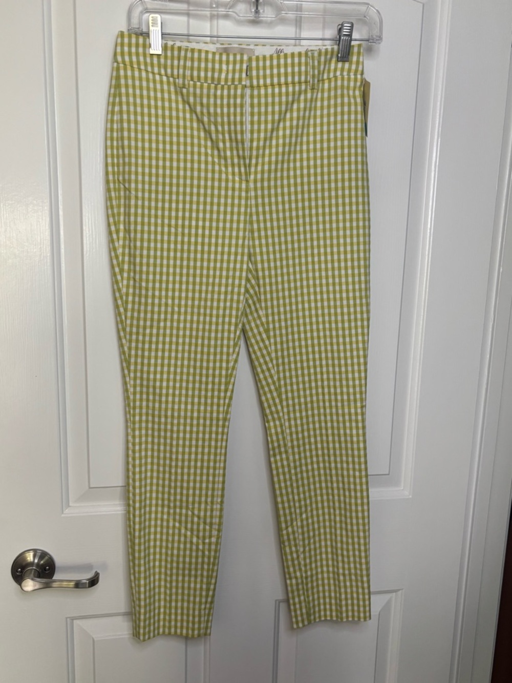 NWT VIA MASINI Gingham Slim Ankle Pants in Green, Yellow and White Italian 38/2